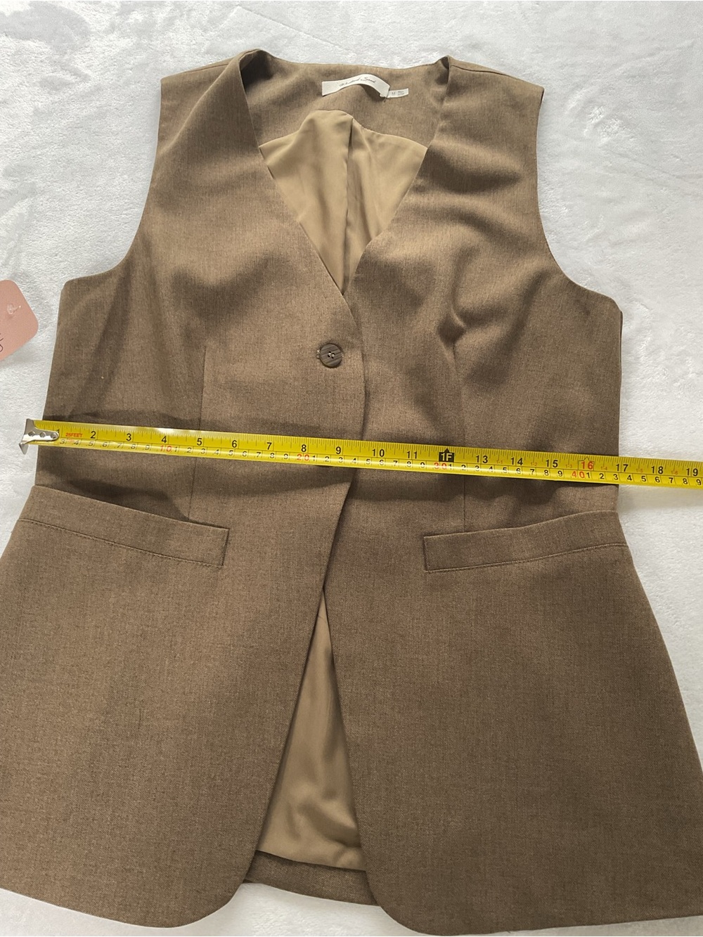 Mustard Seed Women’s Medium Taupe Tailored Vest Sleeveless Button Front Longline - Picture 11 of 13